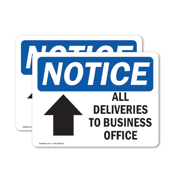 Signmission All Deliveries To Business Office Sign With Symbol, 10 in W x Rectangle, Vinyl Decal OS-2PACK-NS-D-710-L-10093 - main